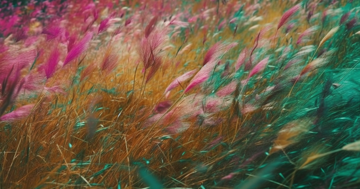 A Green Grass With Multi Colored Leaves In The Air In10