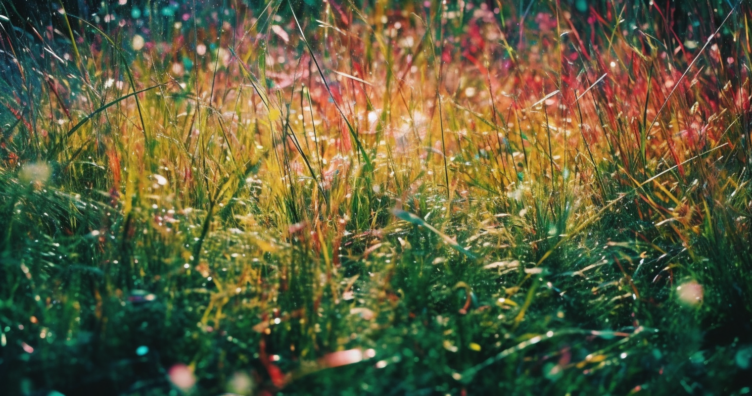 A Green Grass With Multi Colored Leaves In The Air In11