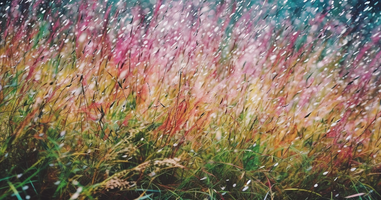 A Green Grass With Multi Colored Leaves In The Air In12