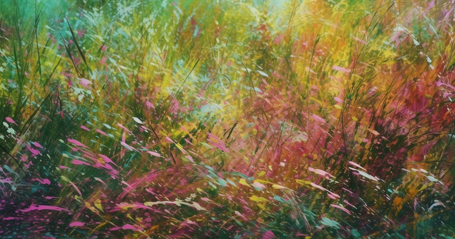 A Green Grass With Multi Colored Leaves In The Air In9