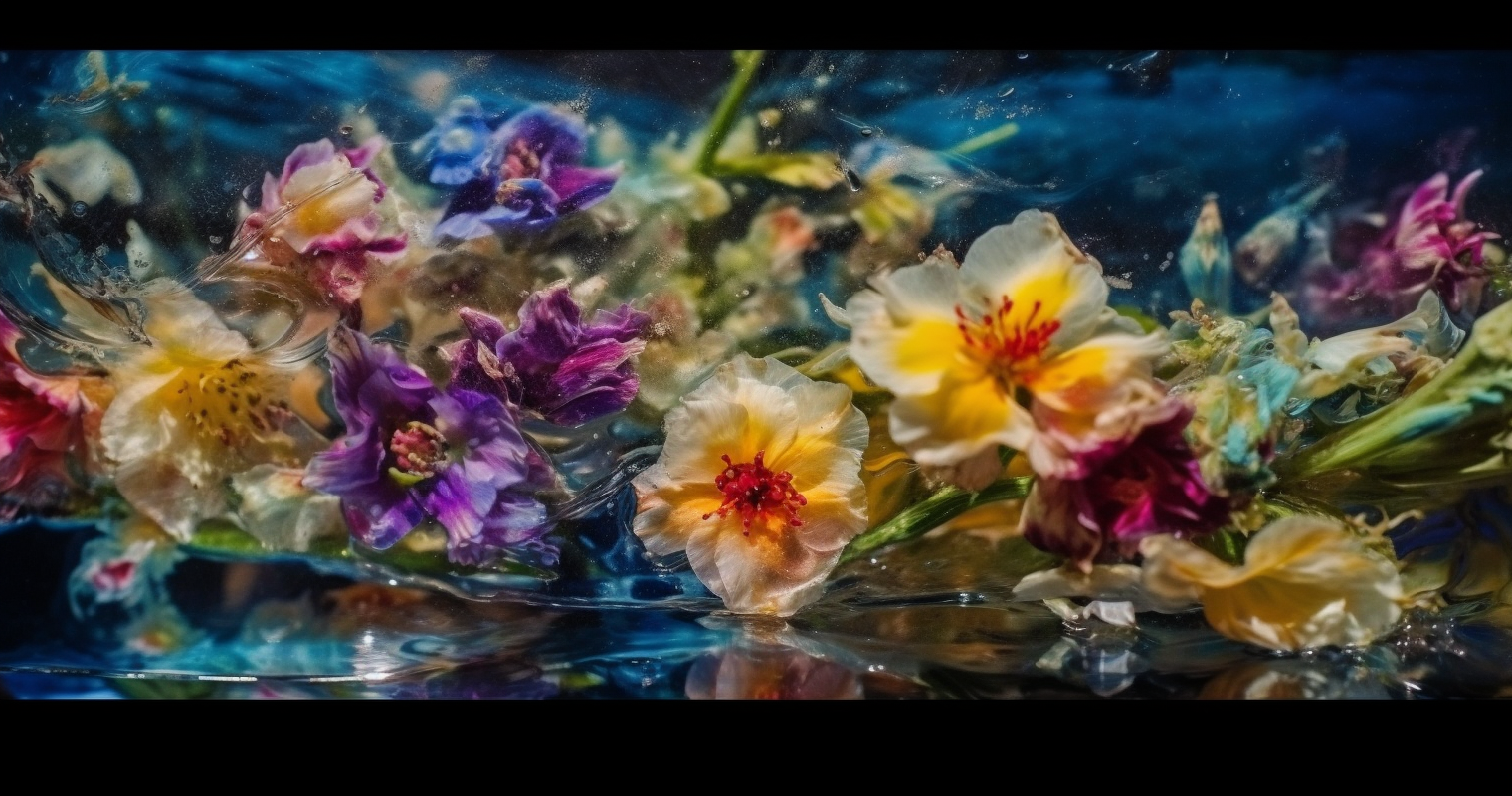 These Flowers Are In A Water Spill In The Style Of Ci2