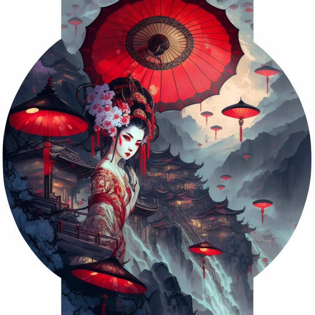 revelational art geisha_girl_parasol_supersonic_red1